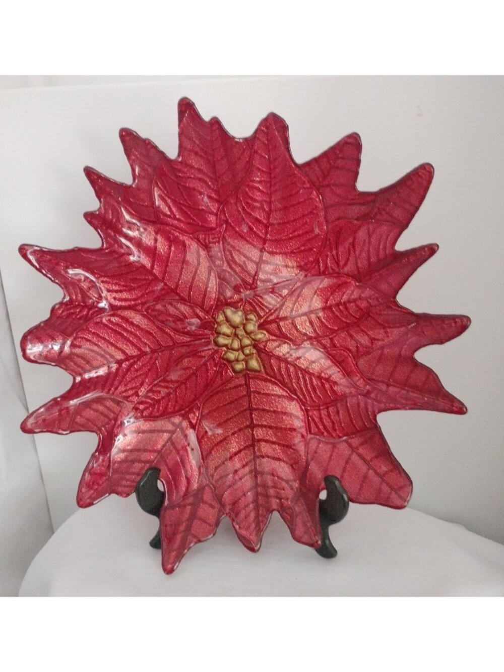 Akcam Red Poinsettia Large Glass Bowl 14"X3"